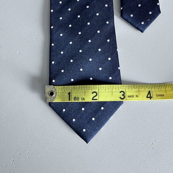 Men's Silk Tie - Navy / White Polka Dots - Picture 5 of 7